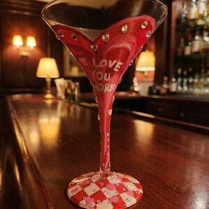 Lolita Love You More Red and Pink Hand Paintrd Martini Glass